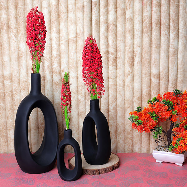 Set of 3 Polyresin Oval Flower Vases – 9.5-Inch Decorative Home & Office Showpieces