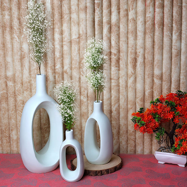 Set of 3 Polyresin Oval Flower Vases – 9.5-Inch Decorative Home & Office Showpieces
