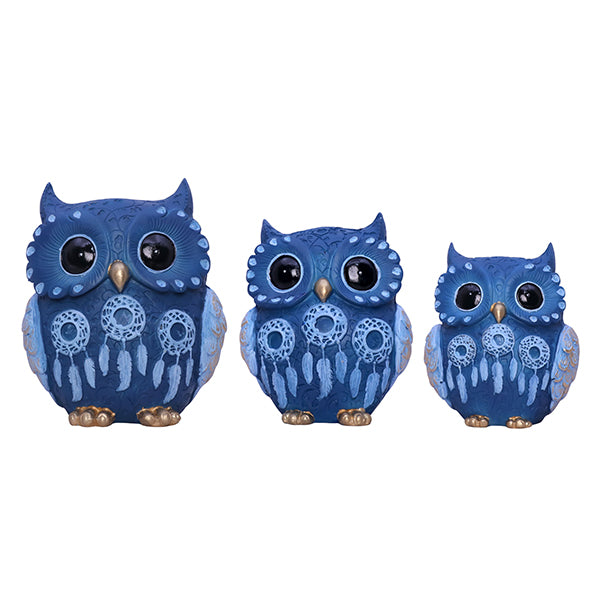 Handcrafted Blue Owl Figurine Set – Decorative Polyresin Showpieces in 3 Sizes for Home & Office Decor