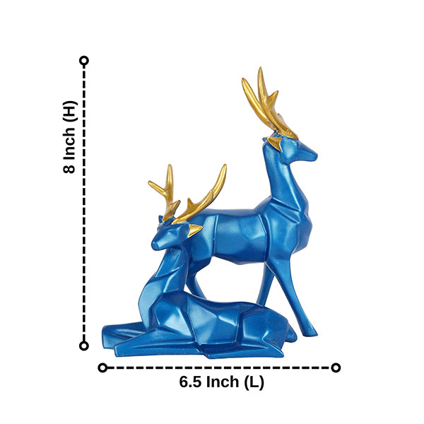 Blue Deer Couple Figurine
