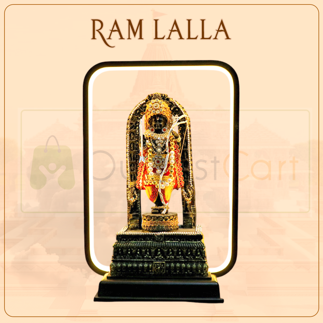 LED Ram Lalla Murti with Dress Detailing – 12-Inch Polyresin Idol for Pooja Room & Home Decor