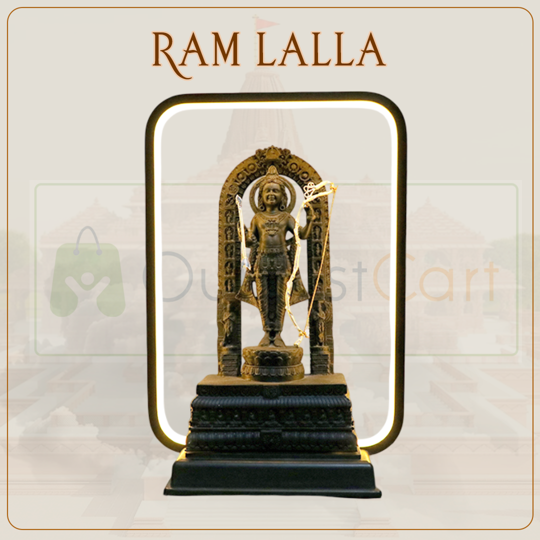LED Ram Lalla Statue for Home Temple – 12-Inch Black Polyresin Decorative Idol