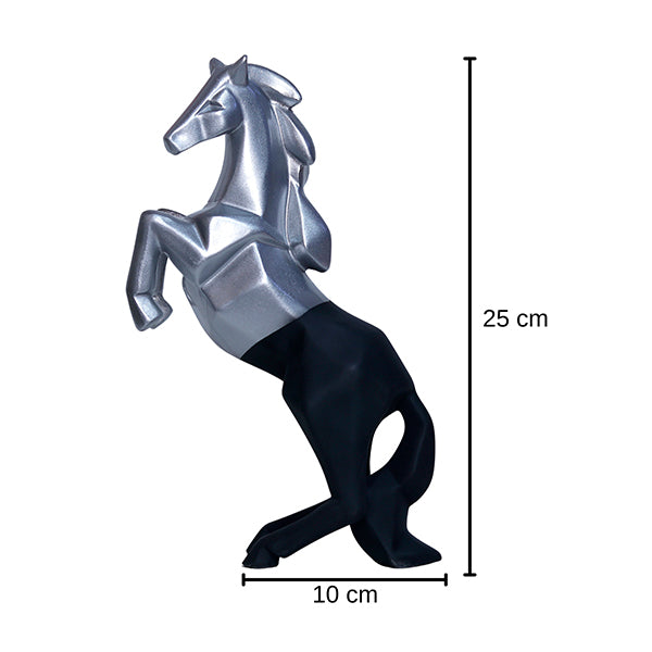 Hand Lifting Horse Showpiece (Black & Silver)