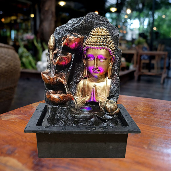 Black & Golden Water Fountain Showpiece (15 inch) – Elegant Polyresin Indoor Decor for Home & Office