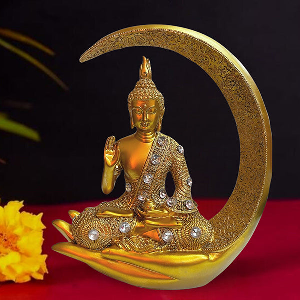 Golden Chand Buddha Idol Showpiece β Peaceful Polyresin Statue for Home & Office Decor