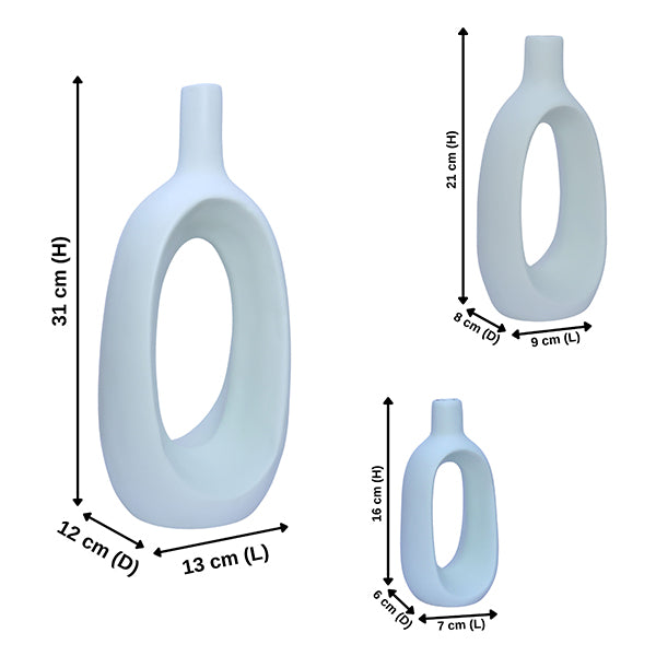 Set of 3 Polyresin Oval Flower Vases – 9.5-Inch Decorative Home & Office Showpieces