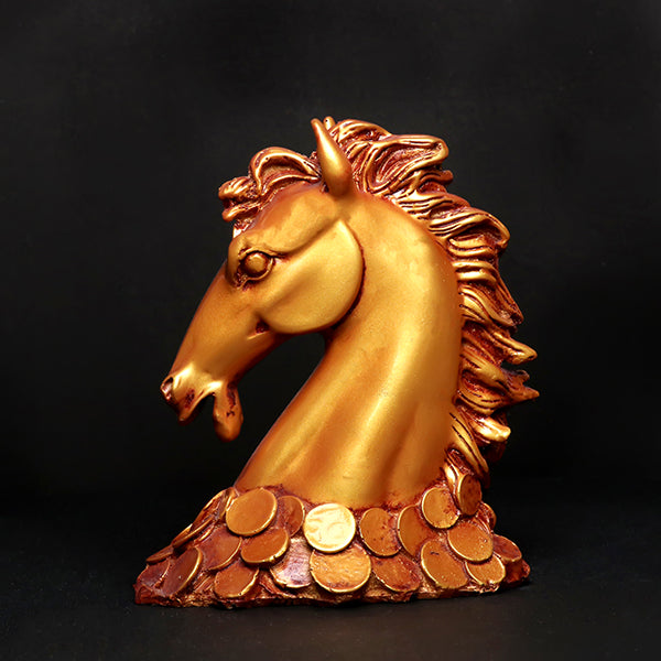Golden Polyresin Horse Head Showpiece – 7 Inch Home Décor Accent