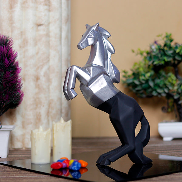 Hand Lifting Horse Showpiece (Black & Silver)