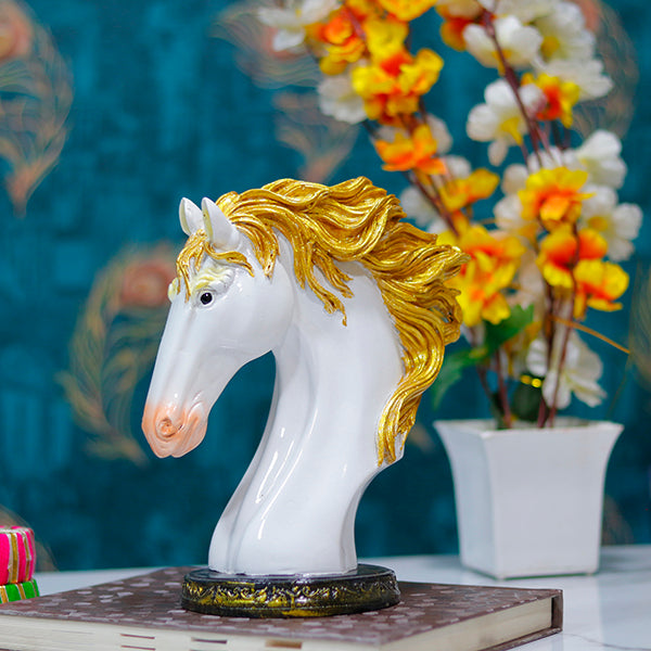 White Horse Head Showpiece for Home Decor – Elegant Polyresin Statue