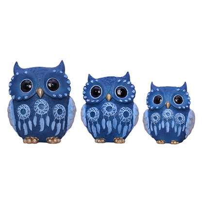 Handcrafted Blue Owl Figurine Set – Decorative Polyresin Showpieces in 3 Sizes for Home & Office Decor