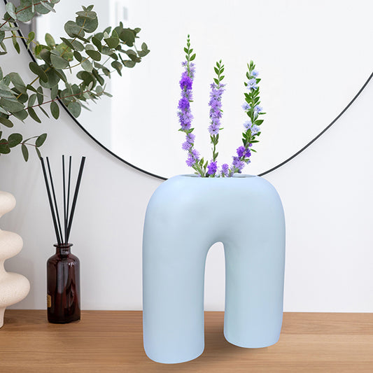 Inverted U-Shaped Flower Vase (9 inch) – Light Green Polyresin Decorative Vase for Modern Home Decor