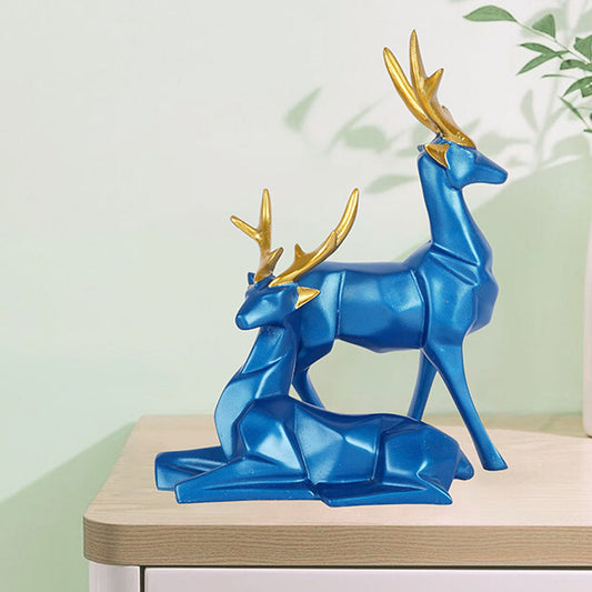 Blue Deer Couple Figurine