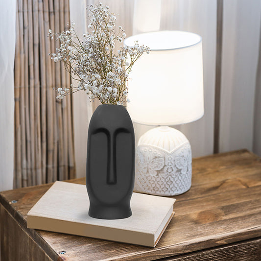 9.5-Inch Black Human Face Flower Vase – Elegant Polyresin Home Decor Accent