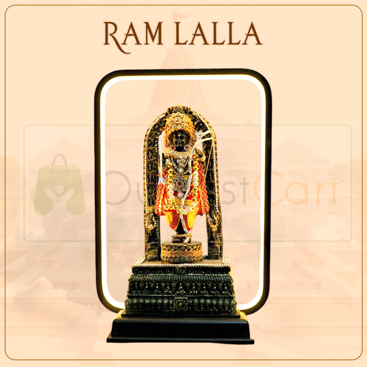 LED Ram Lalla Murti with Dress Detailing – 12-Inch Polyresin Idol for Pooja Room & Home Decor