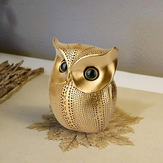 Golden Antique Owl Showpiece for Home Decor – 6 Inch Polyresin Figurine | Spiritual & Decorative Accent