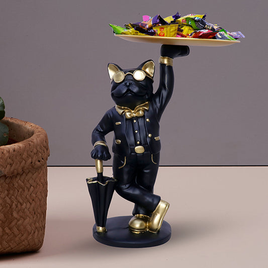 Black Cat Butler Statue with Serving Tray – Home & Table Décor (11 Inch)