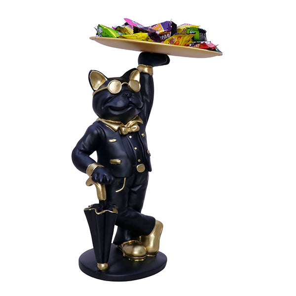 Black Cat Butler Statue with Serving Tray – Home & Table Décor (11 Inch)