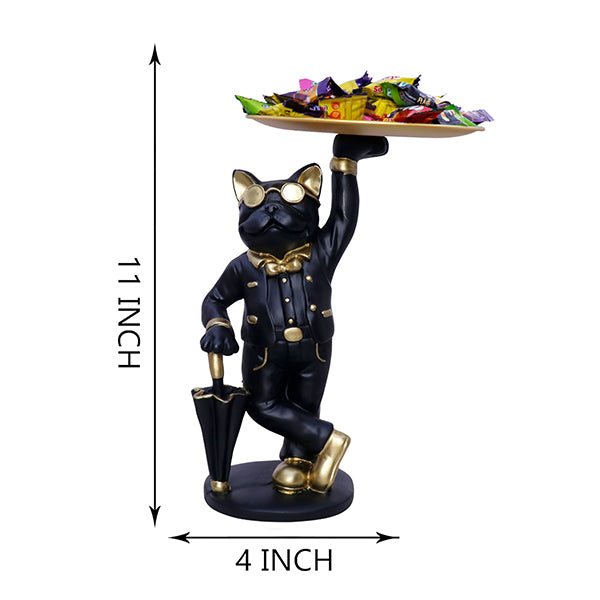 Black Cat Butler Statue with Serving Tray – Home & Table Décor (11 Inch)