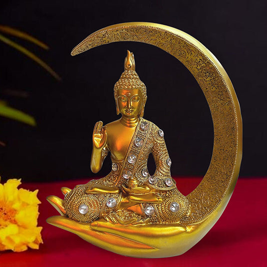 Golden Chand Buddha Idol Showpiece – Peaceful Polyresin Statue for Home & Office Decor