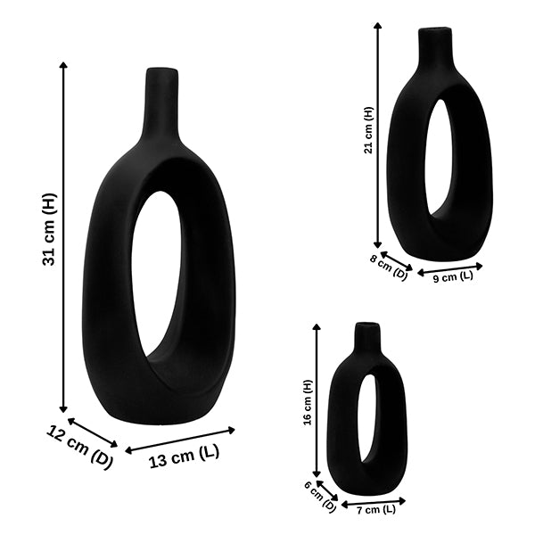 Set of 3 Polyresin Oval Flower Vases – 9.5-Inch Decorative Home & Office Showpieces