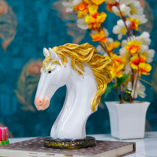 White Horse Head Showpiece for Home Decor – Elegant Polyresin Statue